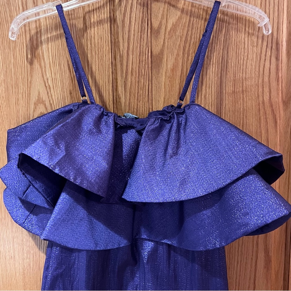 ZARA Ruffled Ruffle Metallic Thread Mini Cocktail Dress in Purple Size Small - Picture 13 of 16